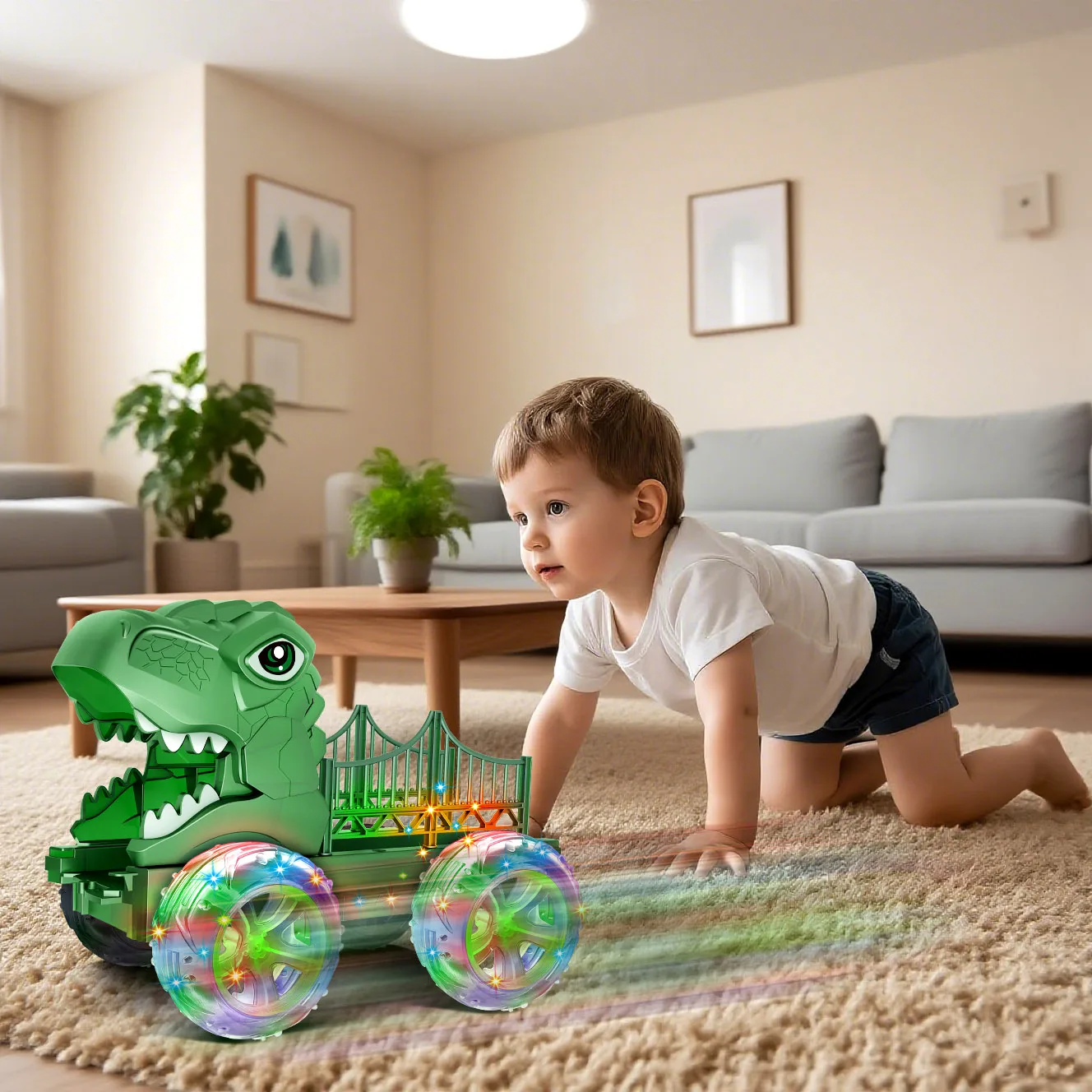 รถบรรทุกไดโนเสาร์ชุดของเล่นไฟ LED ไฟกระพริบไดโนรถขนส่งของขวัญสำหรับเด็กชายและเด็กหญิงอายุ 3-6 ปี