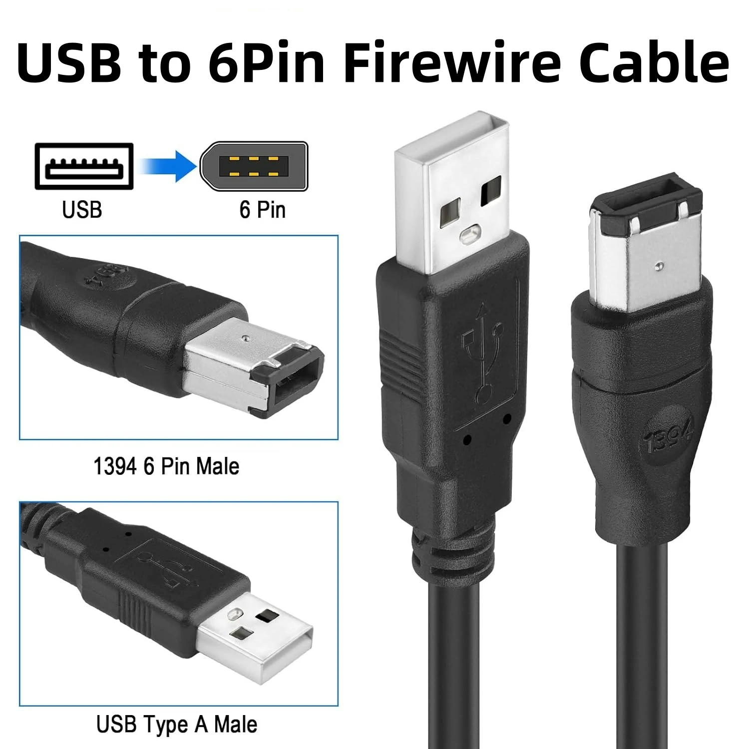 1.2M Firewire 400 IEEE 1394 6 Pin to USB Adapter Cord USB AM to IEEE1394 6Pin Connector Cable for Printer Digital Camera Scanner