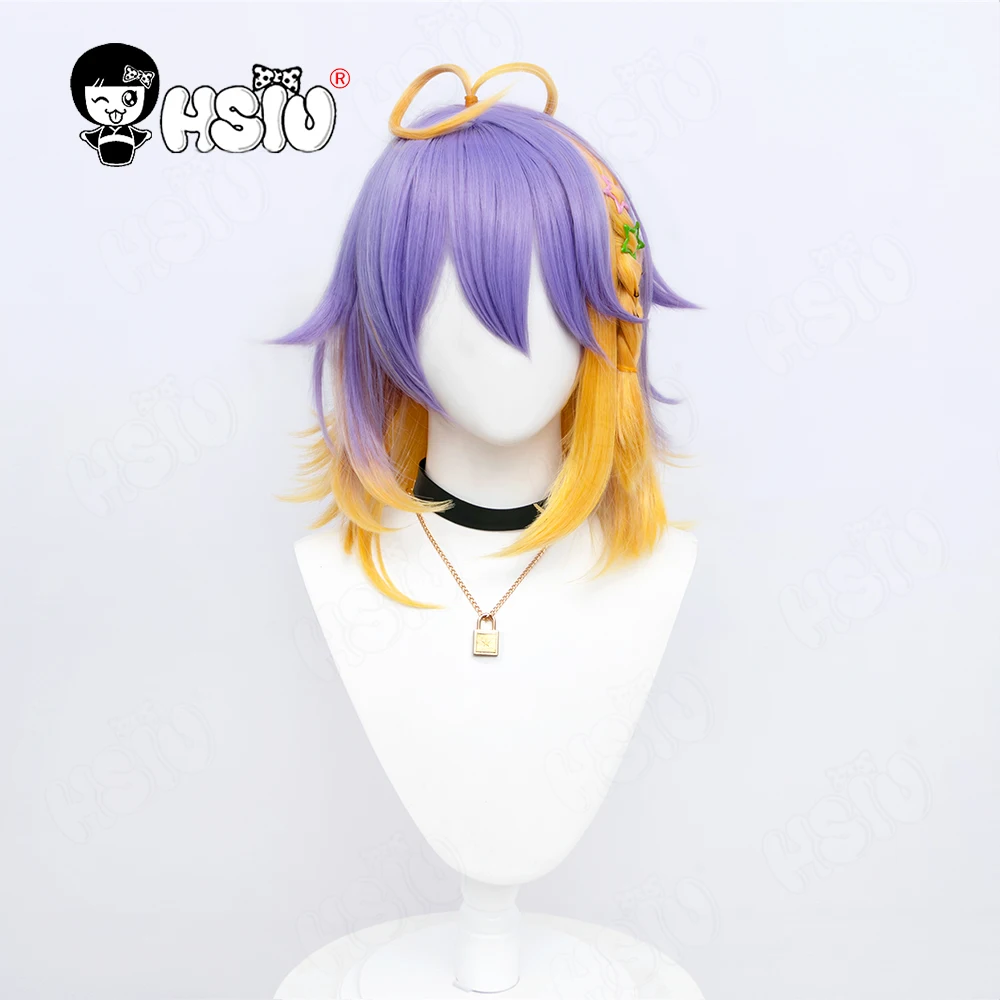 Aster Arcadia Cosplay Wig VTuber ILUNA Idol Youtuber Headwear Cosplay HSIU Purple Mixed Gold Braid Short Hair Synthetic Wig