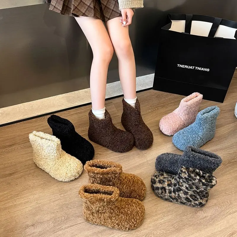 

Women's Winter Boots Lamb Wool Platform Fluffy Snow Boots Warm Non-slip Comfortable Women's Cotton Shoes Fashion Bottines
