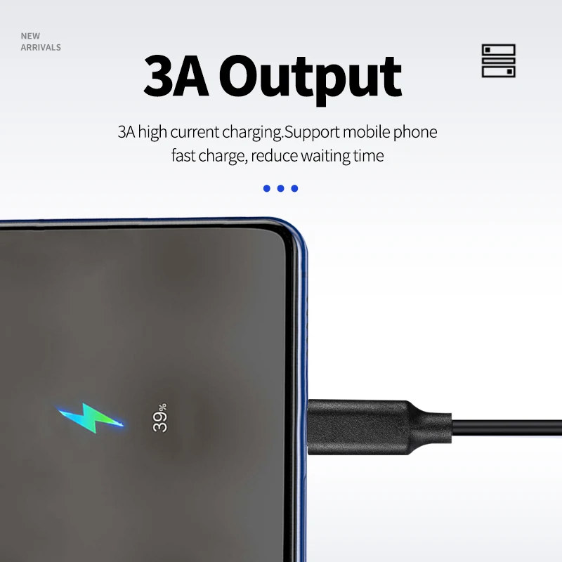 3A Type C Data Cable USB 3.1 Fast Charging USB-C  USB A To C Charger Wire Mobile Phone Black Cord 0.15m 0.2m 0.5m 1m 1.5m 2m 3m