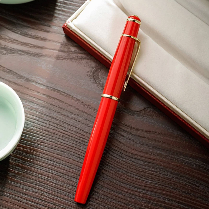 New General Fountain Pen Red Stainless Steel Metal Design Signature Pen Student Teacher Ink Pen Set Practice Writing Business