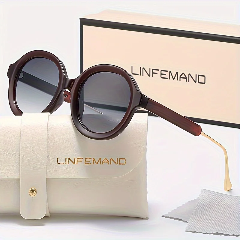 LINFEMAND Klassische Retro-Sonnenbrille mit kreisförmiger Farbverlauf und UV400 für Damen, Sommer, Party, Urlaub, Geschenk