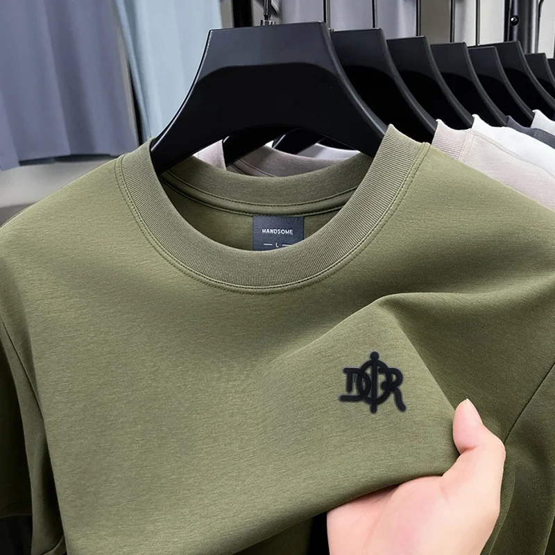 Designer-Style Herren-Print-T-Shirt, Sommer-Trend, Einfarbig, aus Baumwolle, Kurzarm, O-Ausschnitt, Lässiges, Vielseitiges Herren-Oberteil – Detail 16