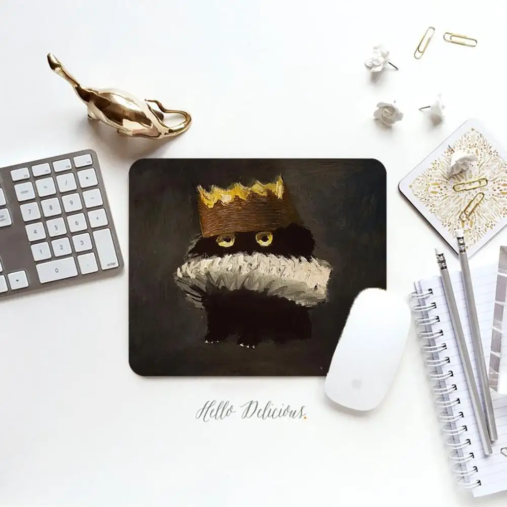 Oil Painting Crown Black Creature Small Gaming Mouse Pad Art Anti-slip Lock Edge Deskmat PC Gamer Laptop Keyboard Desk Protector