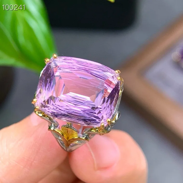 Natural Ametrine Ring, 925 Silver Two-Tone Finish 14x18mm Baroque Handmade, Crystal Jewelry Gift for Women