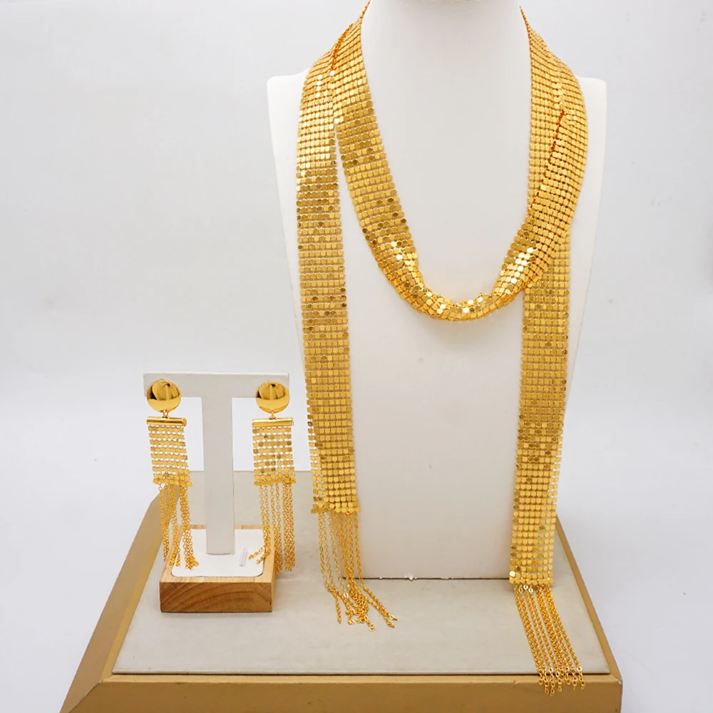 Luxury gold-plated jewelry set for African women's banquets, wedding necklaces, accessories, birthday jewelry gifts