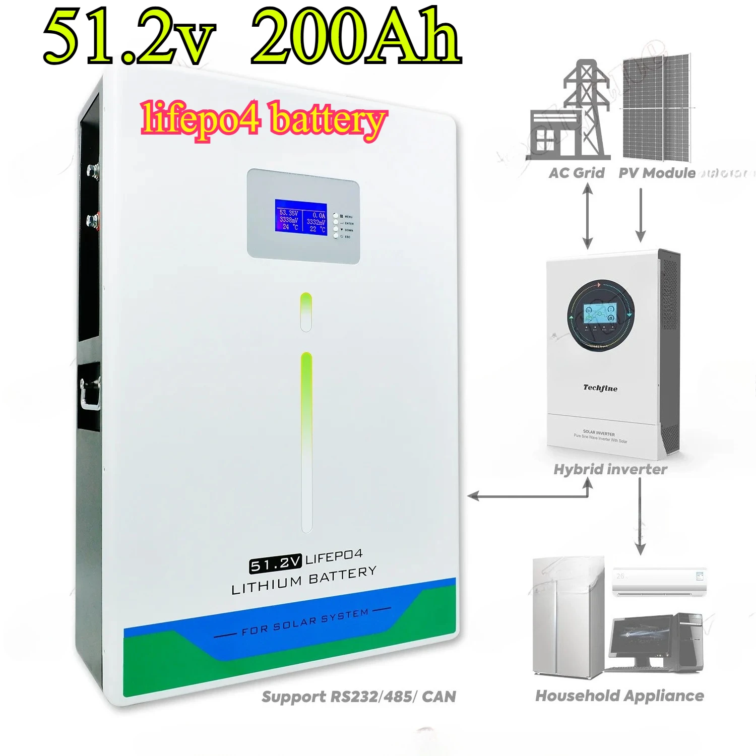 

Lithium iron phosphate 51.2 V 10kWh 200ah LFP deep cycle lifepo4 battery 48 V solar battery