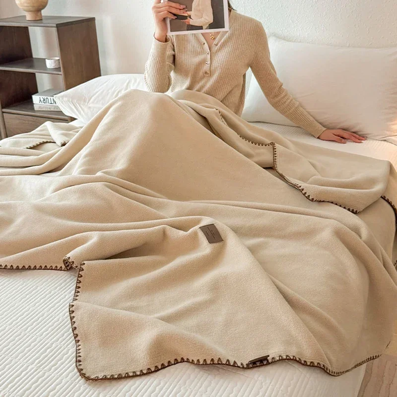 Nordic Solid Color Faux Cashmere Blanket Autumn and Winter Thick Office Nap Blankets Skin-Friendly Coral Velvet Sofa Shawl Cover