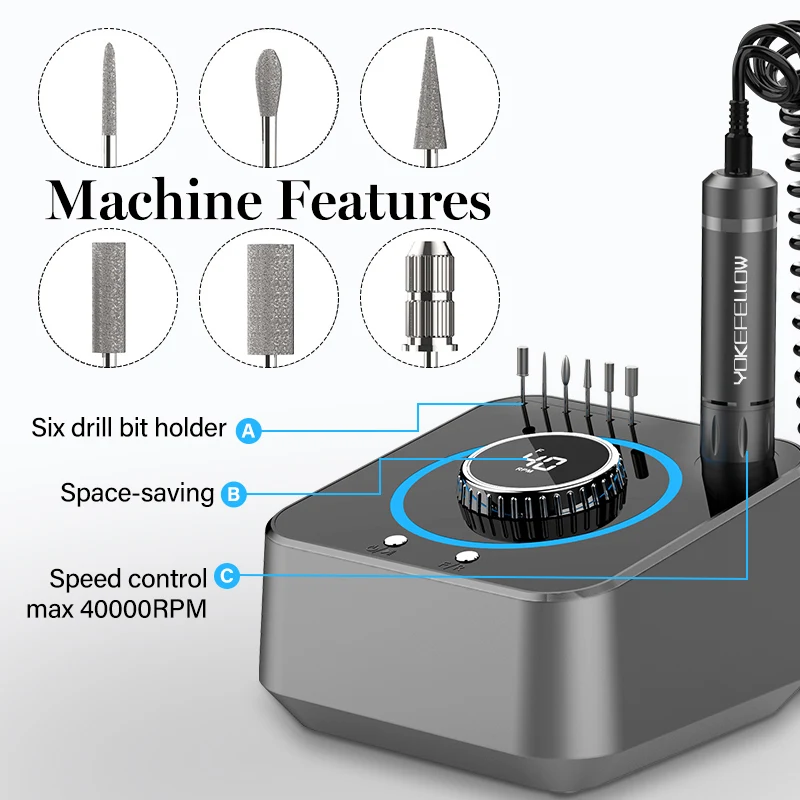 40000RPM Nail Drill Machine Electric Manicure Drill Set With Memory Funtion Nail File Professional Nail Drill Milling Cutters