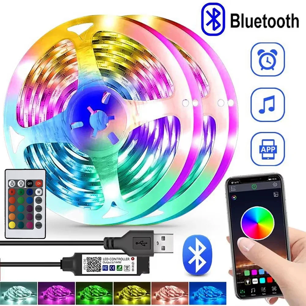 Gaming-RGB-LED-Lichtleiste, USB 5 V, 5050, Musik-Synchronisierung, flexibles Band, Weihnachtsbeleuchtung, Fernbedienung und APP-Steuerung für Schreibtisch- und Raumdekorationen