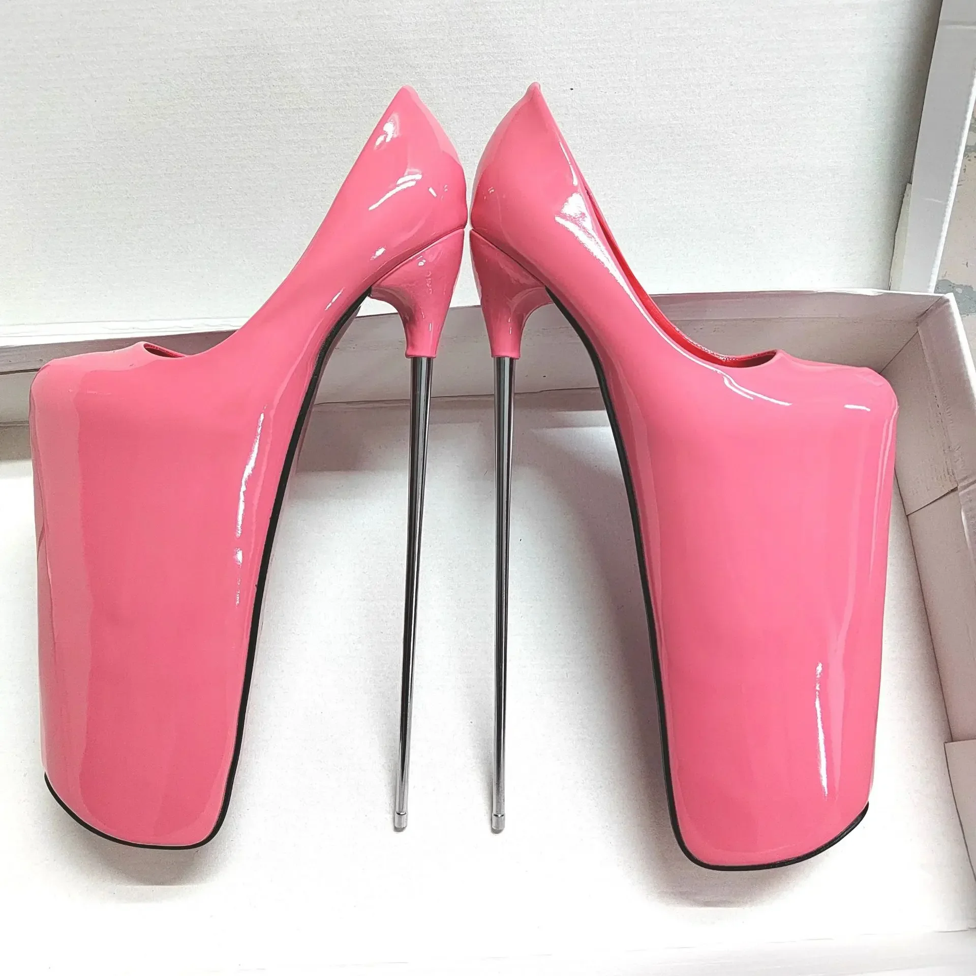 Extremely High Heels 30cm Stage Show Pole Dance Shoes,Women Platform Pumps,Thick Bottom,Ankle Strap,Black,Red,,Green,White,