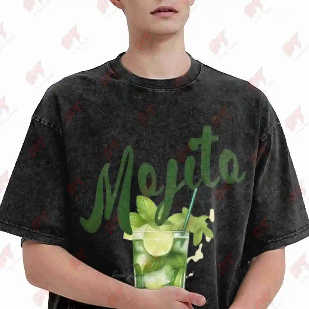 Mojito Cocktail Vintage Washed Tee Pure Cotton T-Shirt