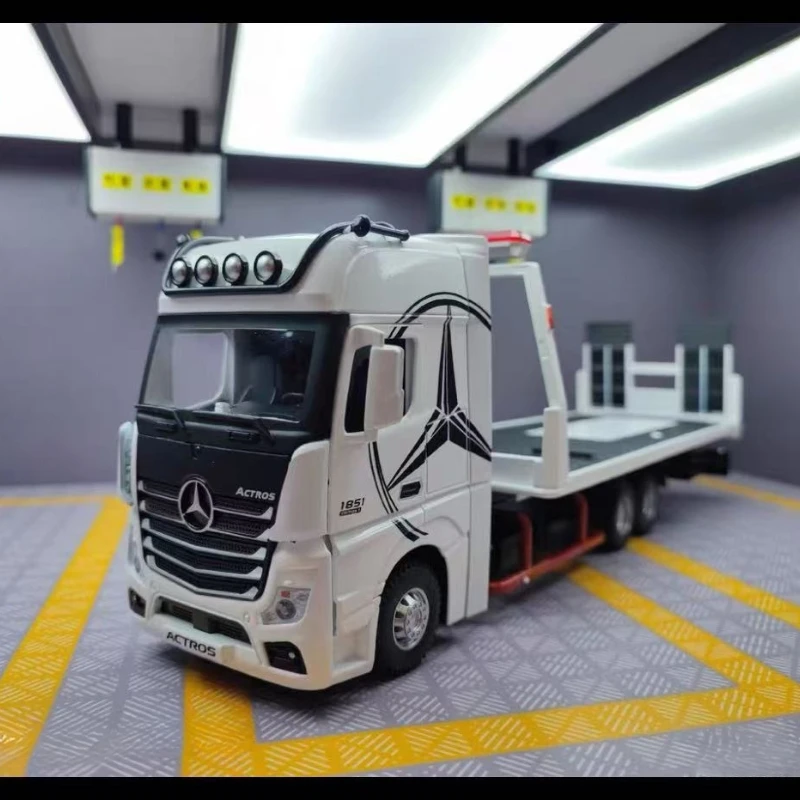 

Diecast 1:24 Scale Alloy Mercedes Benz Truck Trailer Model Flatbed Transporter Kids Boy Toy Gift Collective Miniature Voiture