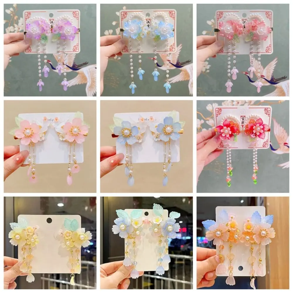 Pinza de Pelo Rosa de Moda con Borla de Flor, Accesorio de Estilo Chino, Horquilla de Pico de Pato, Accesorios Hanfu