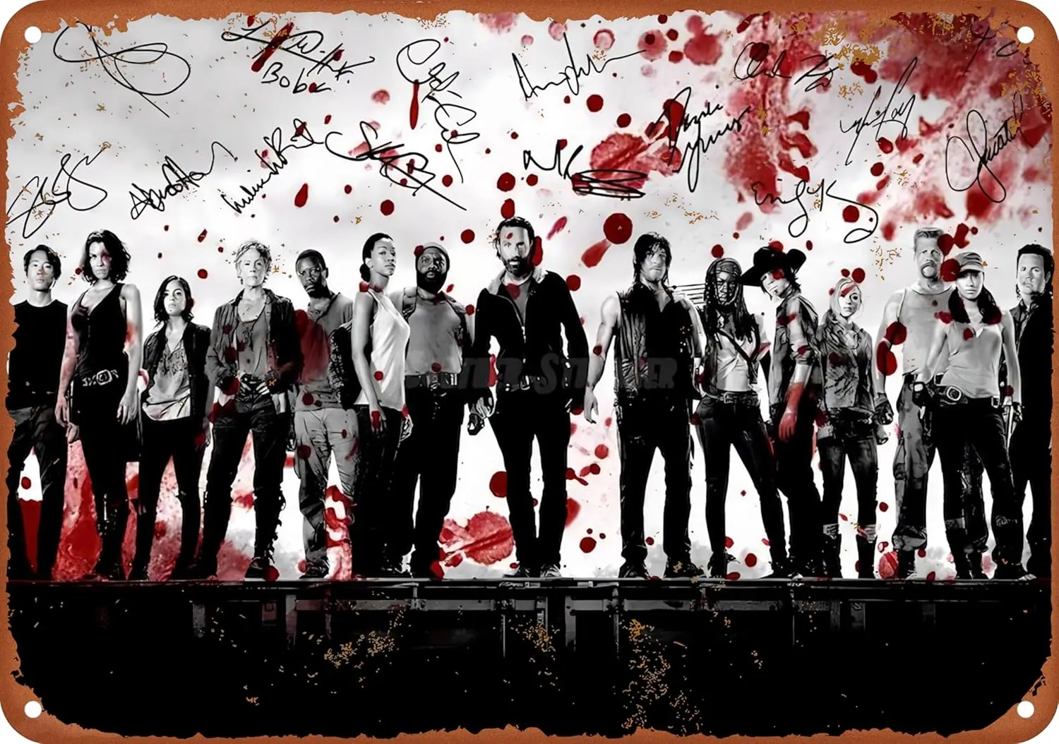 The Walking Dead Cast Blood Art Pre Signed Photo Prin Poster Vintage Tin Sign Wall Decor For Wall Art Pub Bar Decor Coffee  sign