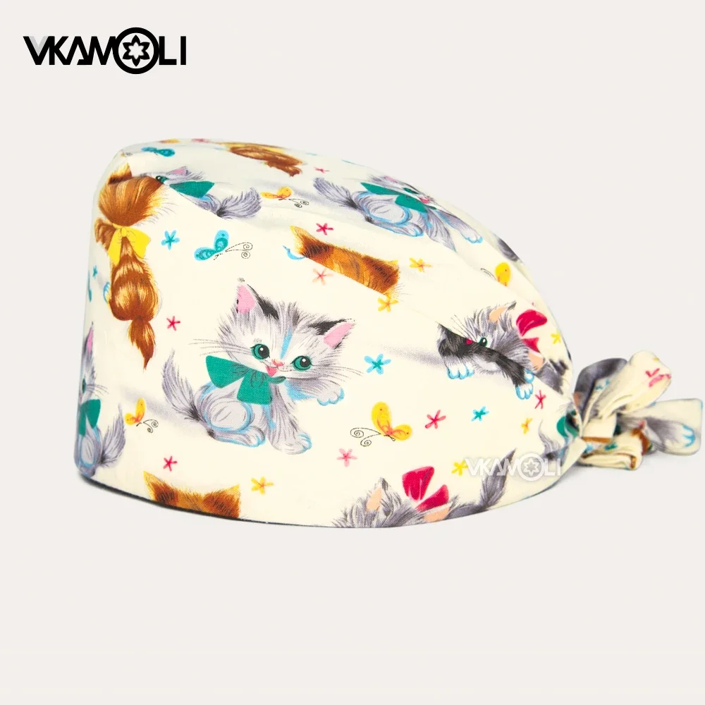 Gorro quirúrgico Multicolor con estampado de gato y perro, para laboratorio, salón de belleza, tienda de mascotas, gorros de trabajo para clínica, hospital, venta al por mayor