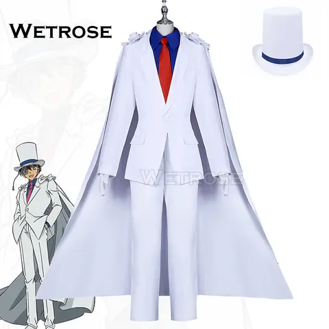 【Wetrose】In Stock Kaitou Kiddo Cosplay Costume Kid. the phantom thief Kuroba Kaito Full Set Hat Suit Cape Wig Halloween Xmas