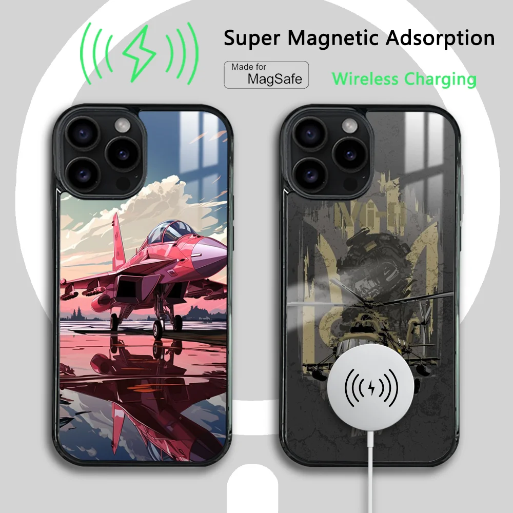 Military Aircraft Air Force Art Phone Case For iPhone 15 14 13 12 11 Pro Max Plus Mini Mirror Magnetic Cover Funda Magsafe Case