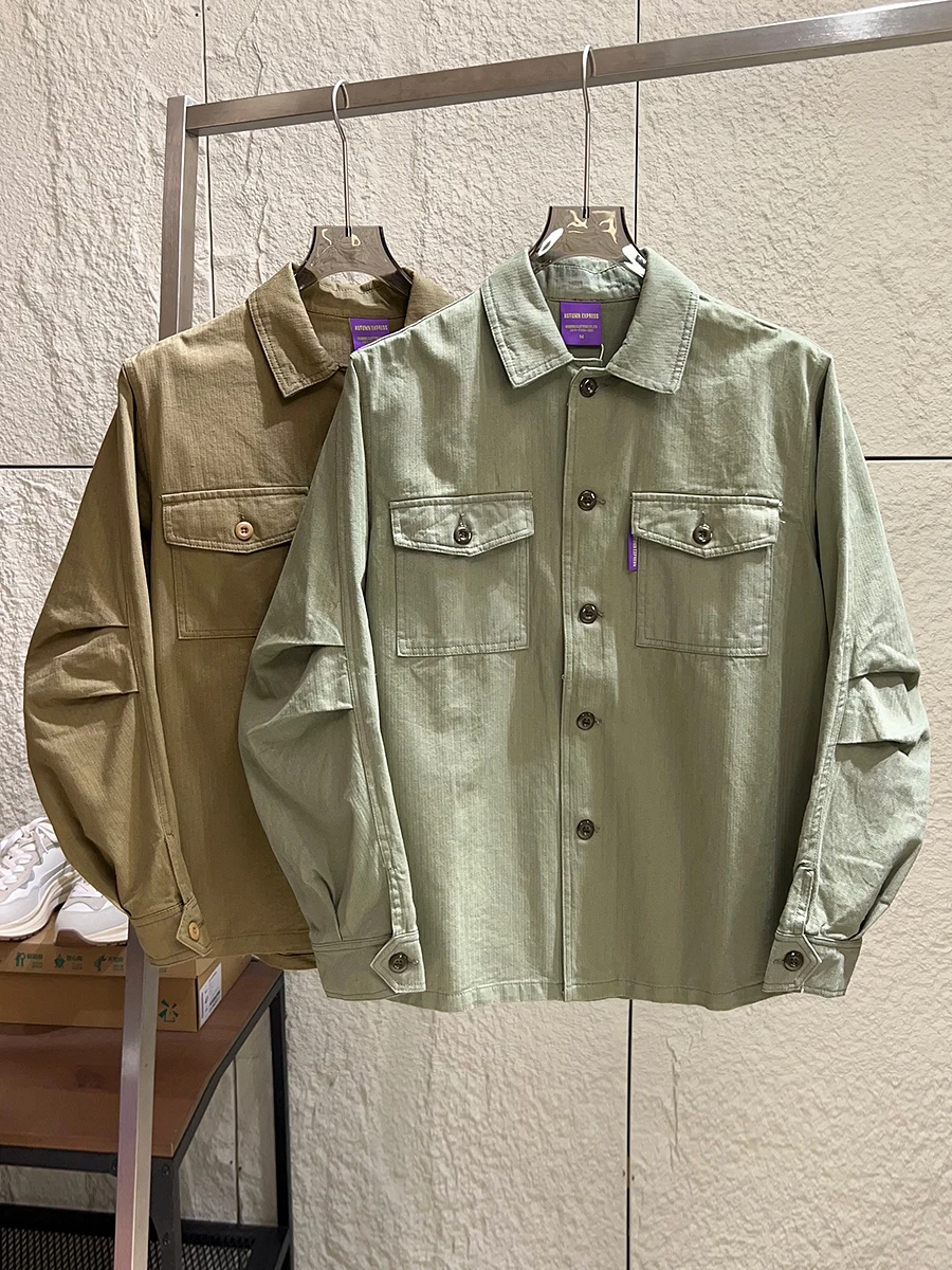 

Retro American Style Men's Casual Shirt Coat Washed Pure Cotton Knife Sleeve Workwear Autumn Outerwear Fashionable Loose Fit