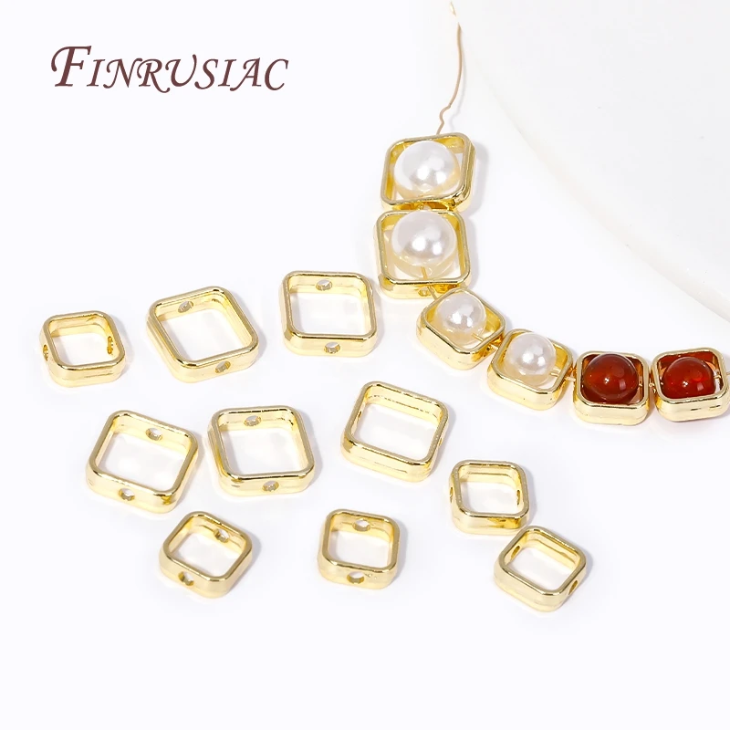 18K Gold Plated Square Shape Beads Frame Through Hole Bead Rings Spacer Beads For DIY Bracelet Jewelry Making Accessories