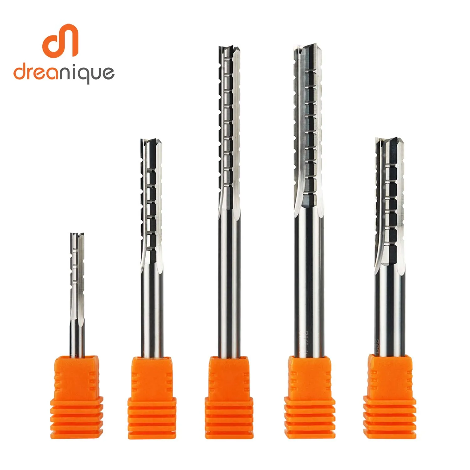 Dreanique เครื่องตัดกัดทังสเตนคาร์ไบด์ทรงตรง3ชิ้น1ชิ้นเครื่องเจาะไม้แกะสลัก CNC สำหรับตัดเป็นชิ้น