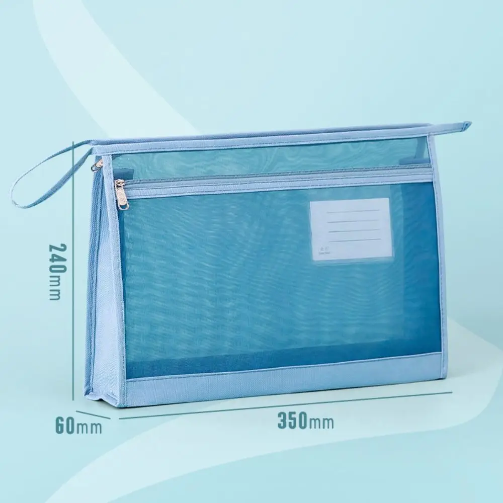 Nylon Mesh Storage Bag, Pastas de arquivo transparentes, Zipper, Conveniente, Student Test, Material escolar, Organizador de papelaria