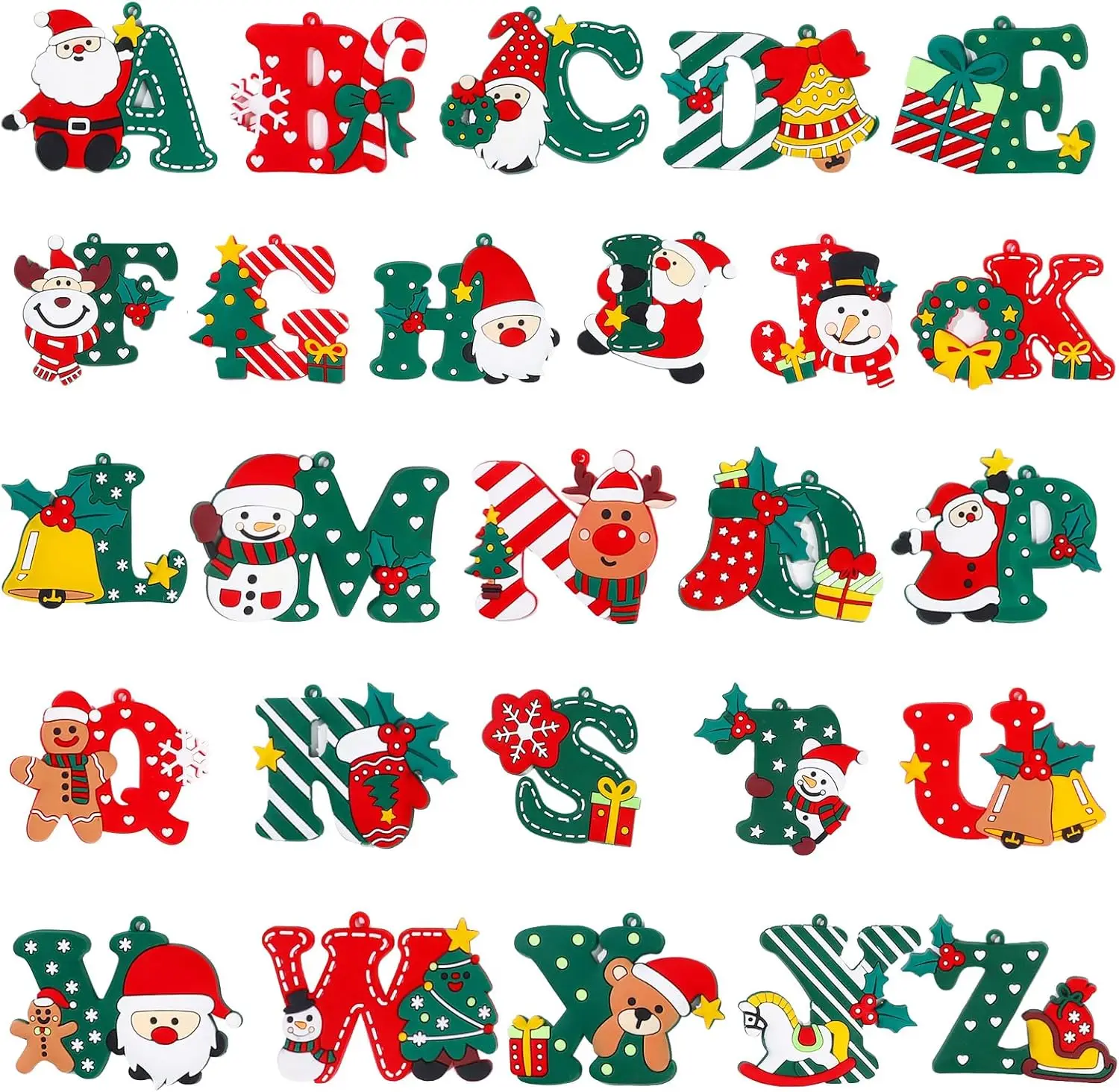 26 Pieces Christmas Tree Ornaments Letters Santa Claus Gingerbread Man Shape Decorative Hanging Alphabet