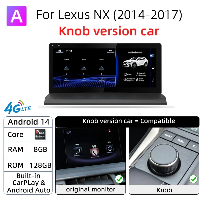 Nunoo Android 14 CarPlay autoradio voor Lexus NX NX200 NX200T NX300h 2014-2021 Multimedia Navigatie GPS DSP 4G WiFi