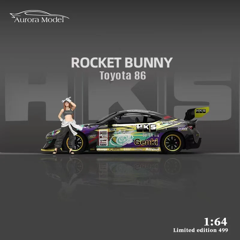 Aurora-Modell 1:64 RocketBunny Toyota 86, schwarz-weißes Panda-Automodell aus lackiertem Legierung