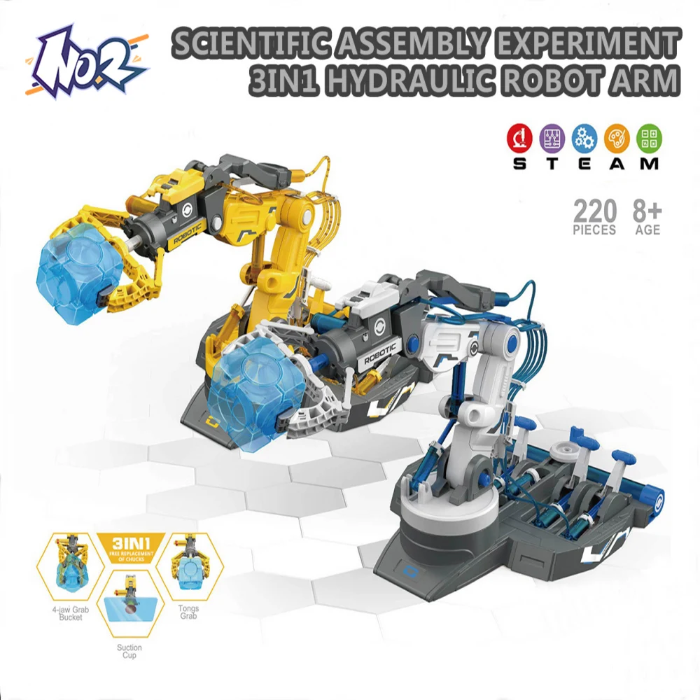 Diy 3In1 Assembled Explore Kids Hydraulic Robot Mechanical Arm Science Experiment Engineering Toy Set for Children Gift