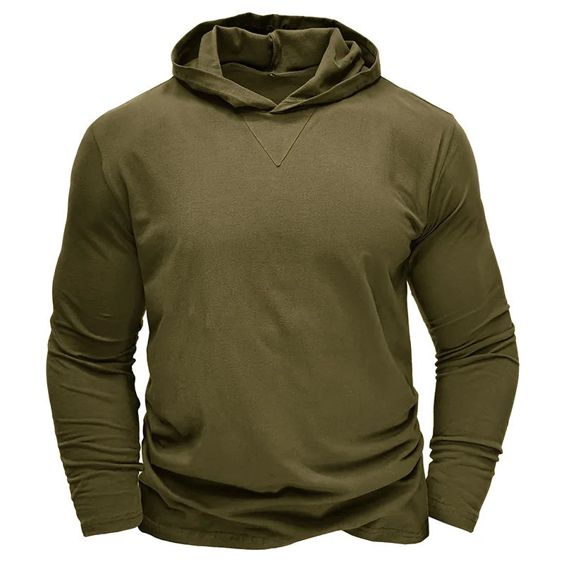 Fall/Winter Hot-Selling Solid Color Men's Long SleeveTT-shirt Men's Cotton Hooded Bottoming Shirt Outdoor Top