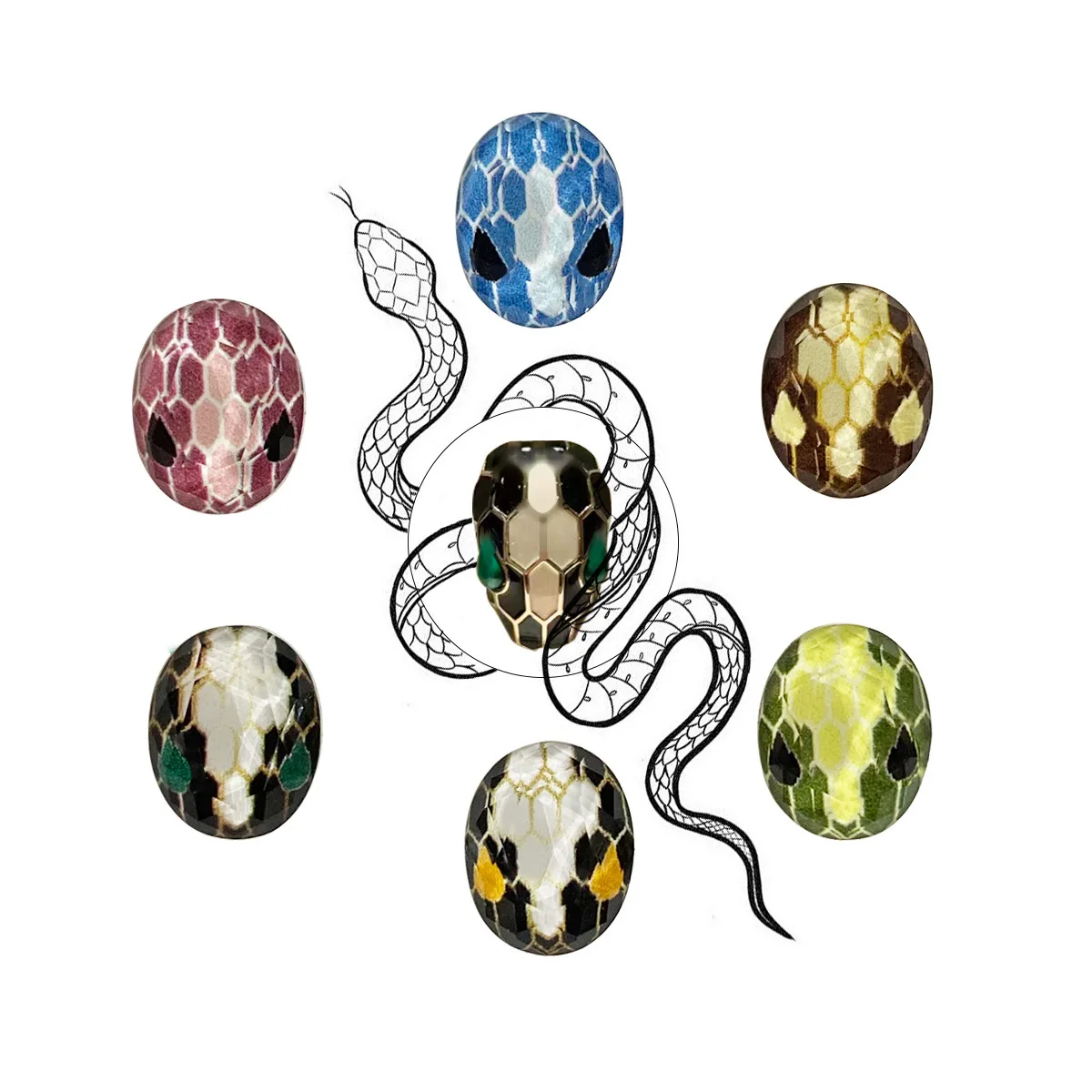 20 قطعة رأس الأفعى الملونة رسومات أظافر السحر الراتنج حجر الراين مسمار الديكور 8*10 مللي متر البيضاوي شقة القاع الثعابين رسومات أظافر اكسسوارات #6