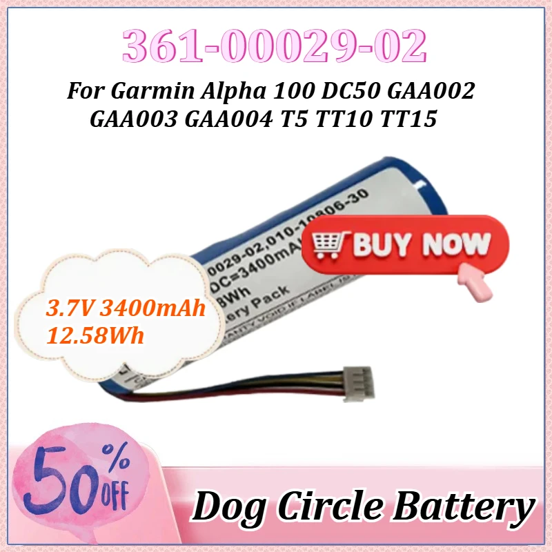 

3.7V 3400mAh 12.58Wh 361-00029-02 for Garmin Alpha 100 T5 TT10 TT15 DC50 GAA002 GAA003 GAA004 Dog Collar Lithium Battery