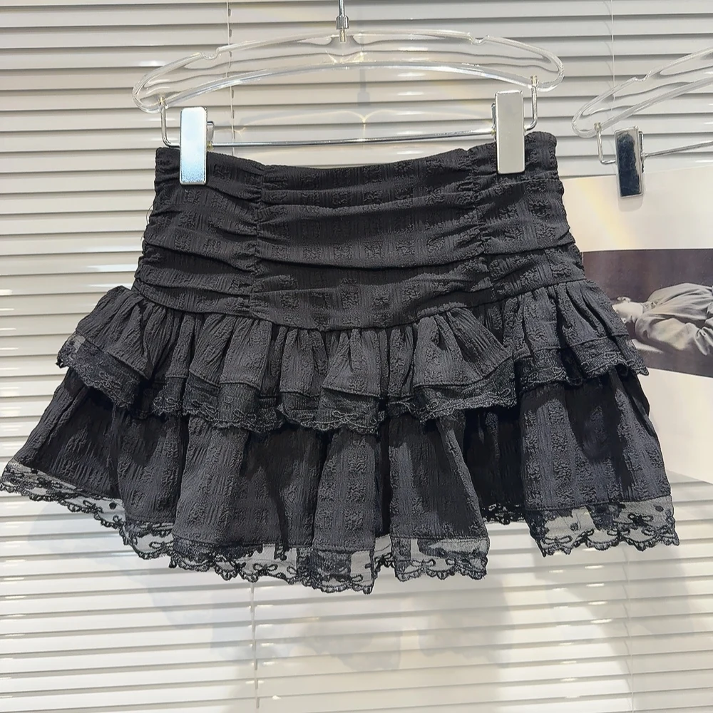 Falda de Ballet con Volantes y Encaje, Cintura Alta, Diseño de Capullo, Estilo Puro y Deseable, Falda Corta Tipo Pastel, Silu...