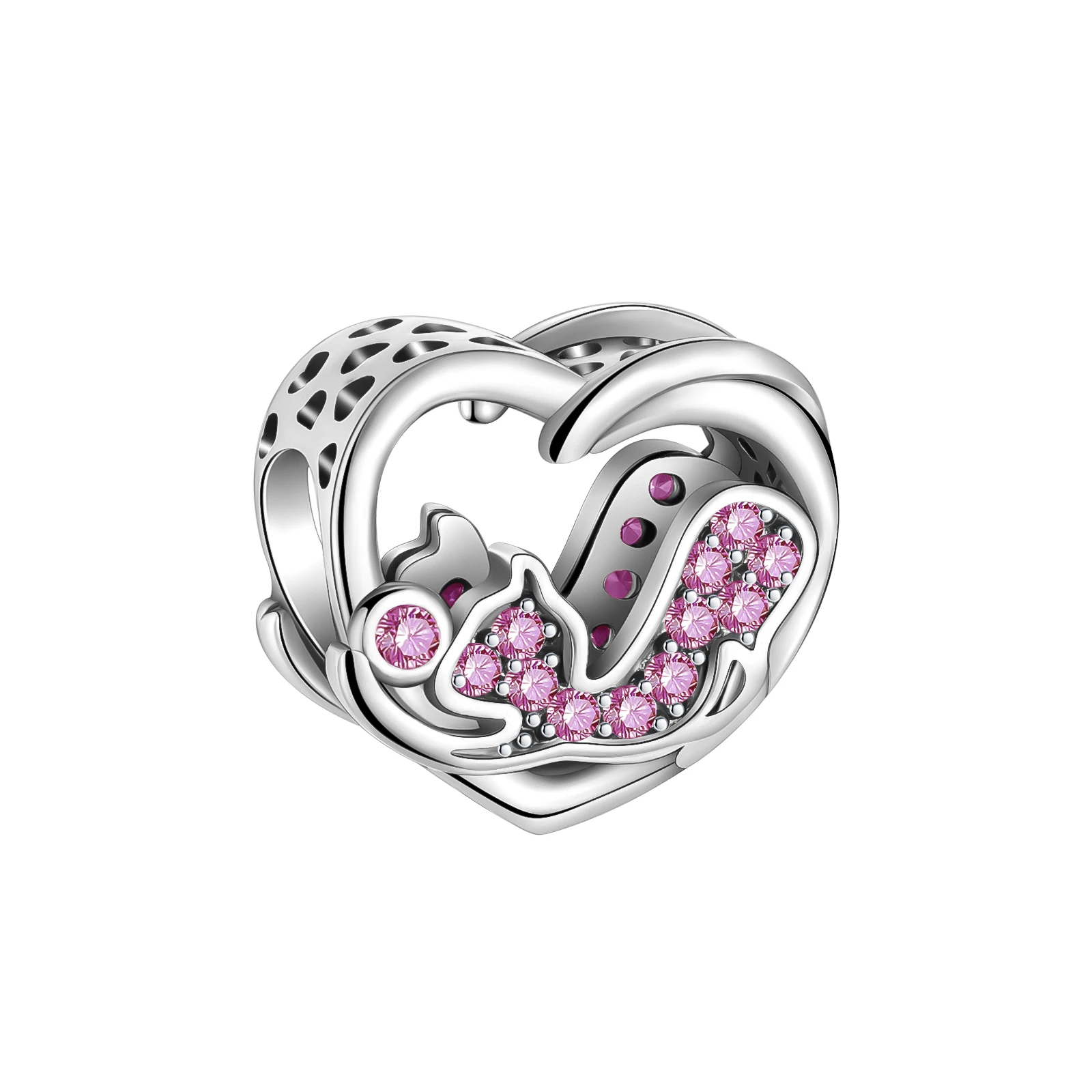 

925 sterling silver pink love cat boutique beads fit pandora original Pandora bracelet charm beads necklace Diy female jewelry