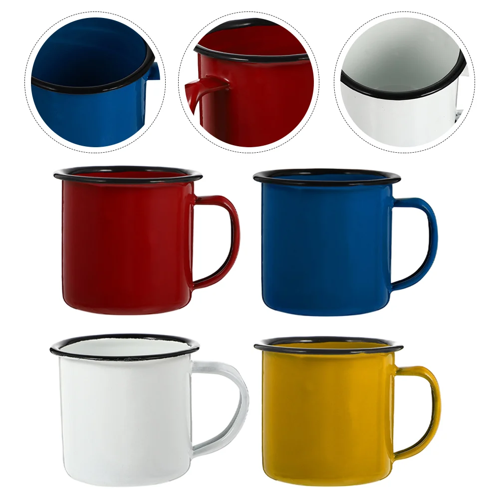 4 Pcs Retro Drinking Cup Know Mug Household Enamel Vintage Style Coffee Tea Office Metal Travel Water Cups