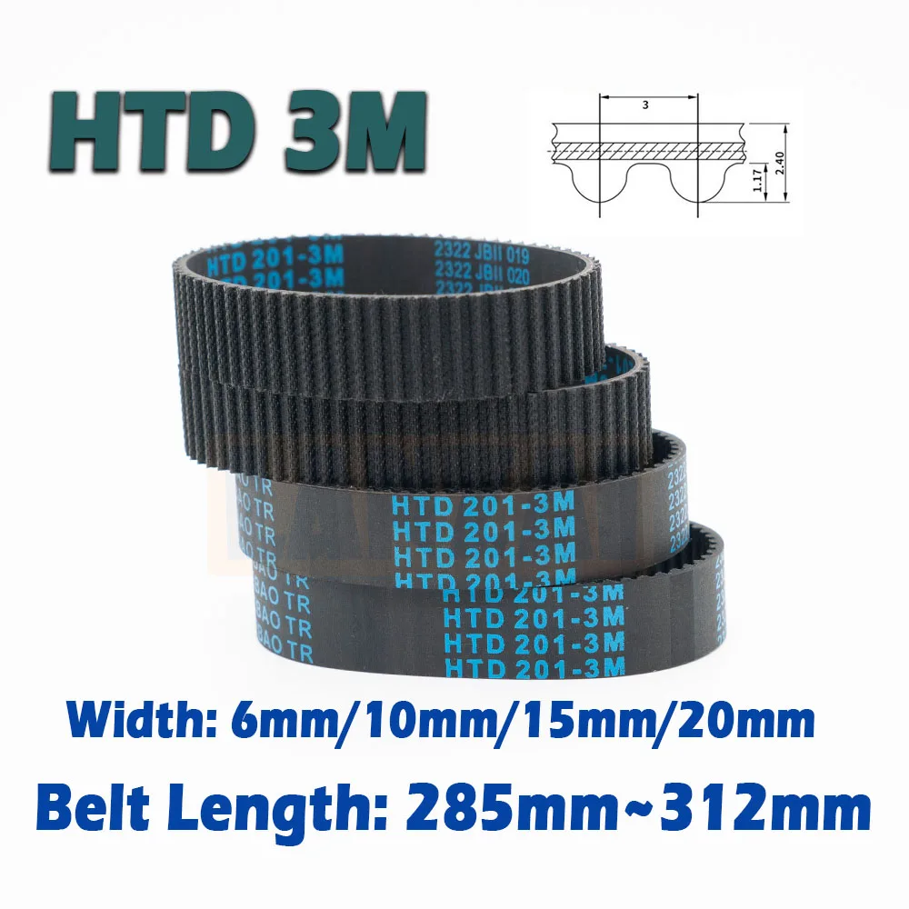 HTD3M Length 285~312mm Rubber Closed Loop Timing Belt  Width 6/10/15/20mm Drive CNC 285 288 291 294 297 300 303 306 309 312mm 3M