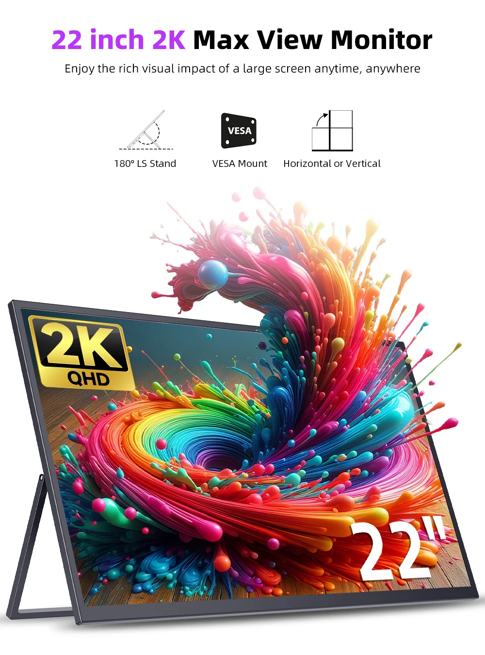 UPERFECT UMax 22 Computer Display 22inch Monitor 2K 1440P 100% sRGB IPS Screen w/ Stand For Laptop PC Mac Phone PS5 Game Console