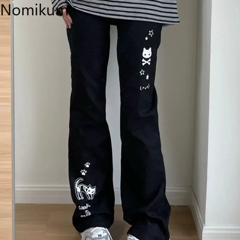 Japanese Y2k Pants Women Streetwear Skull Print Black Pantalon Femme Elastic Waist Casual Fashion Trousers 2024 New Bottoms