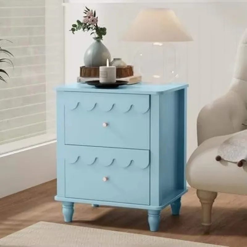 Modern style 2 drawer locker, petal pattern wooden bedside table, solid wood legs eco-friendly living room furniture