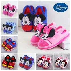 Winter Disney Baby Boy Girl Cotton Slippers Cartoon Mickey Minnie Mouse McQueen Cars Snow White Kids Indoor Anti-slip Home Shoes