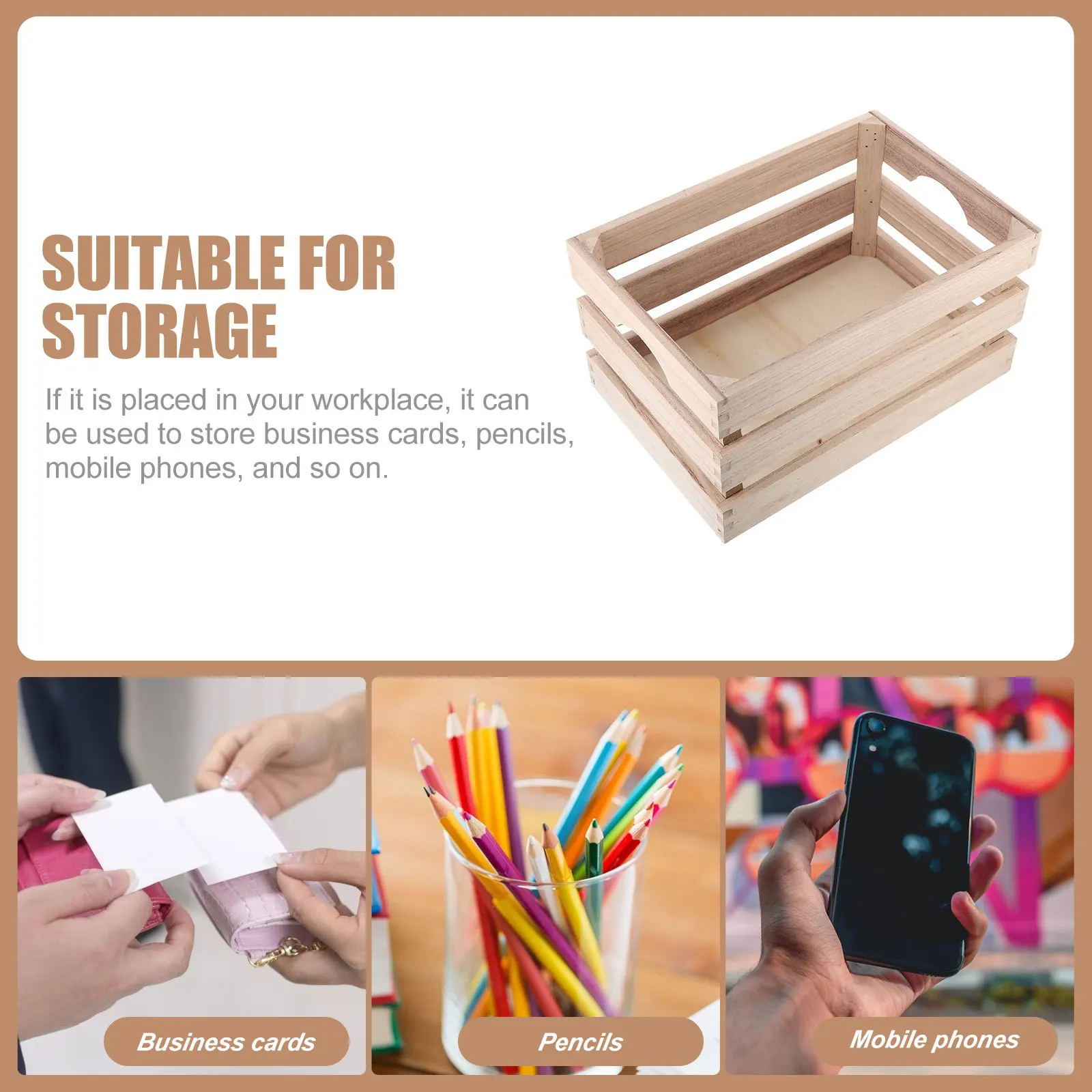 

1Pcs Brown Rectangular Wooden Sundries Storage Box Desktop Organizer Multi-Purpose Desktop Container for Home Office Study