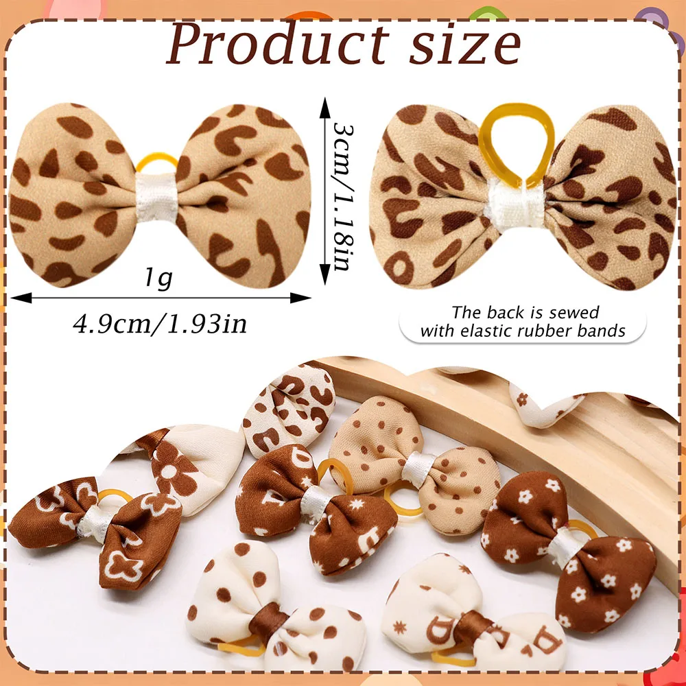 10/20/30PCS Dog Bows With Rubber Bands Handmade Brown Style Puppy Head Flower Handmade Pet Supplies For Dogs Bows Supplies