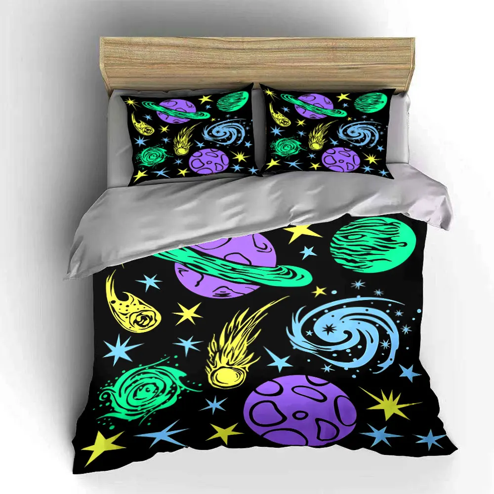 Colorful planets and cosmic elements Pattern Duvet Cover Set Digital Print Colorful Polyester Bedding with Zipper Closur 5
