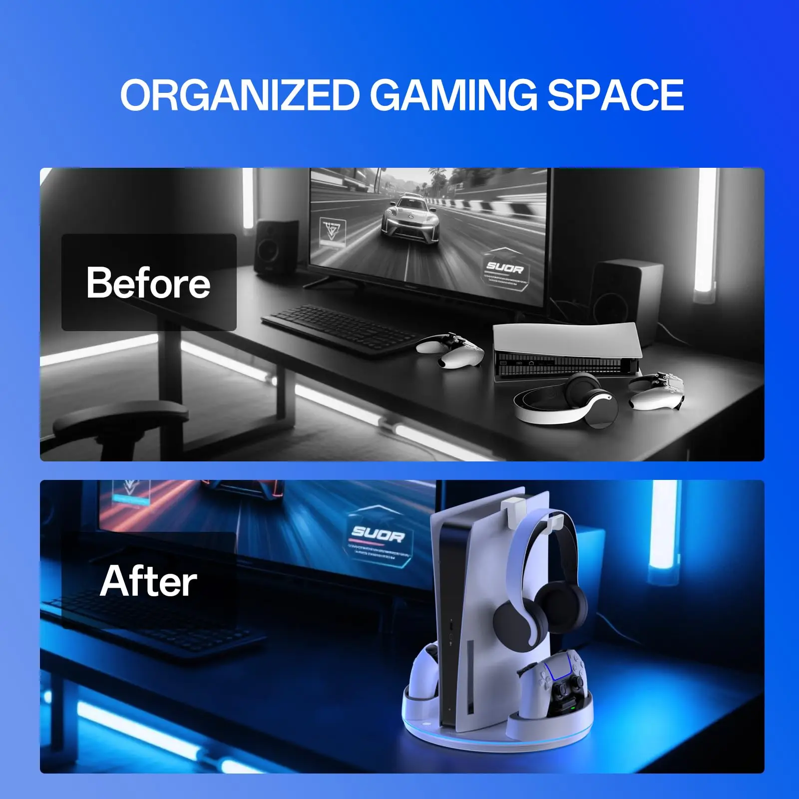 محطة شحن NEWDERY PS5 لجهاز PlayStation 5/PS5 Slim/ PS5 Pro Disc ووحدات تحكم الإصدار الرقمي مع ضوء RGB قابل للتعديل #6