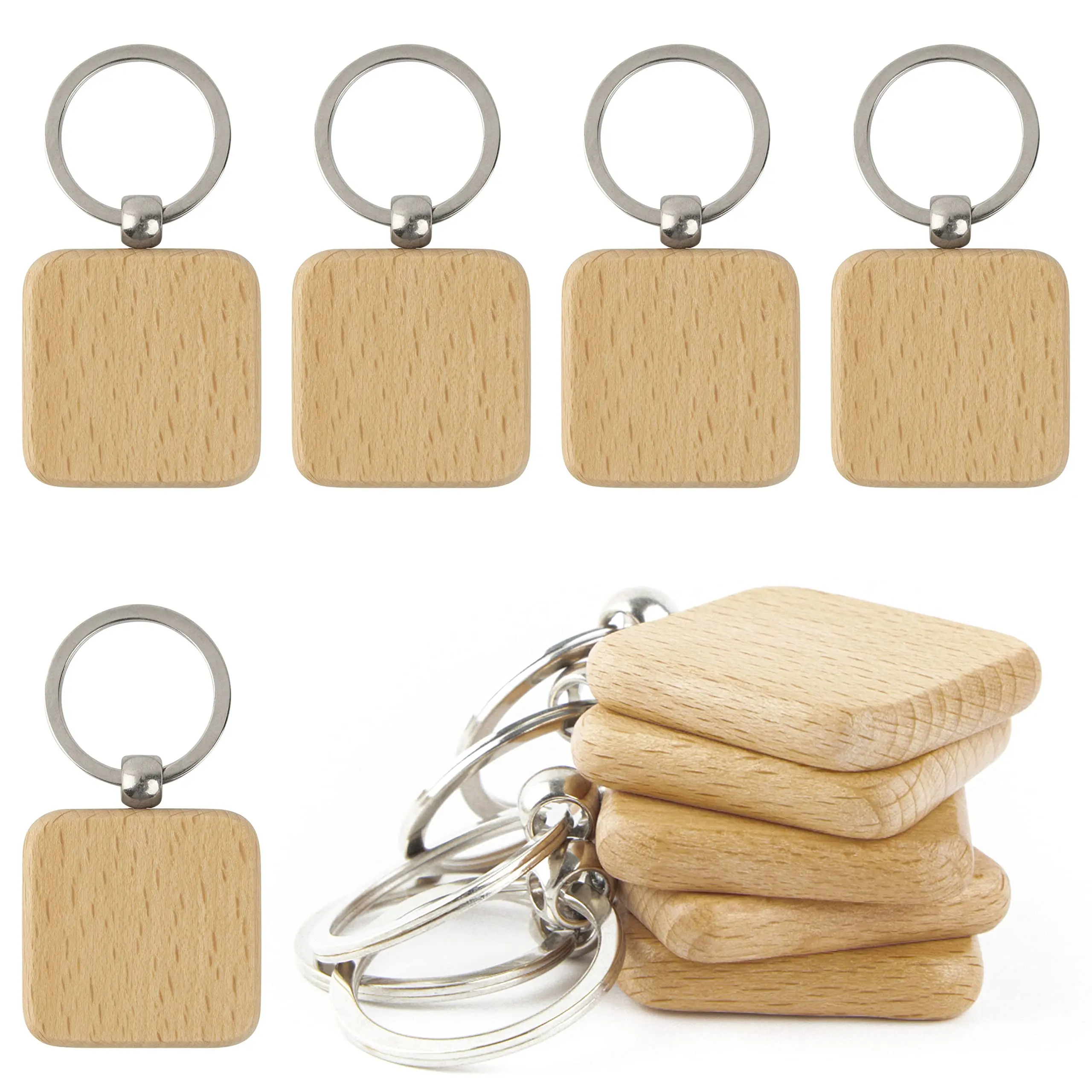

30Pcs Blank Square Wooden Key Chain DIY Promotion Pendant Wood Keychain Keyring Tags Promotional Gifts