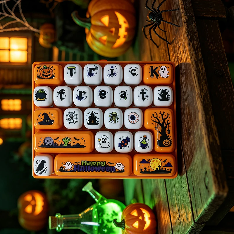26 Tasten Halloween-Tastatur-Klicker-Schlüsselanhänger, Cartoon-Stressabbau mit Klickgeräusch, Rucksackanhänger, Partygeschenk für Erwachsene – Detail 3