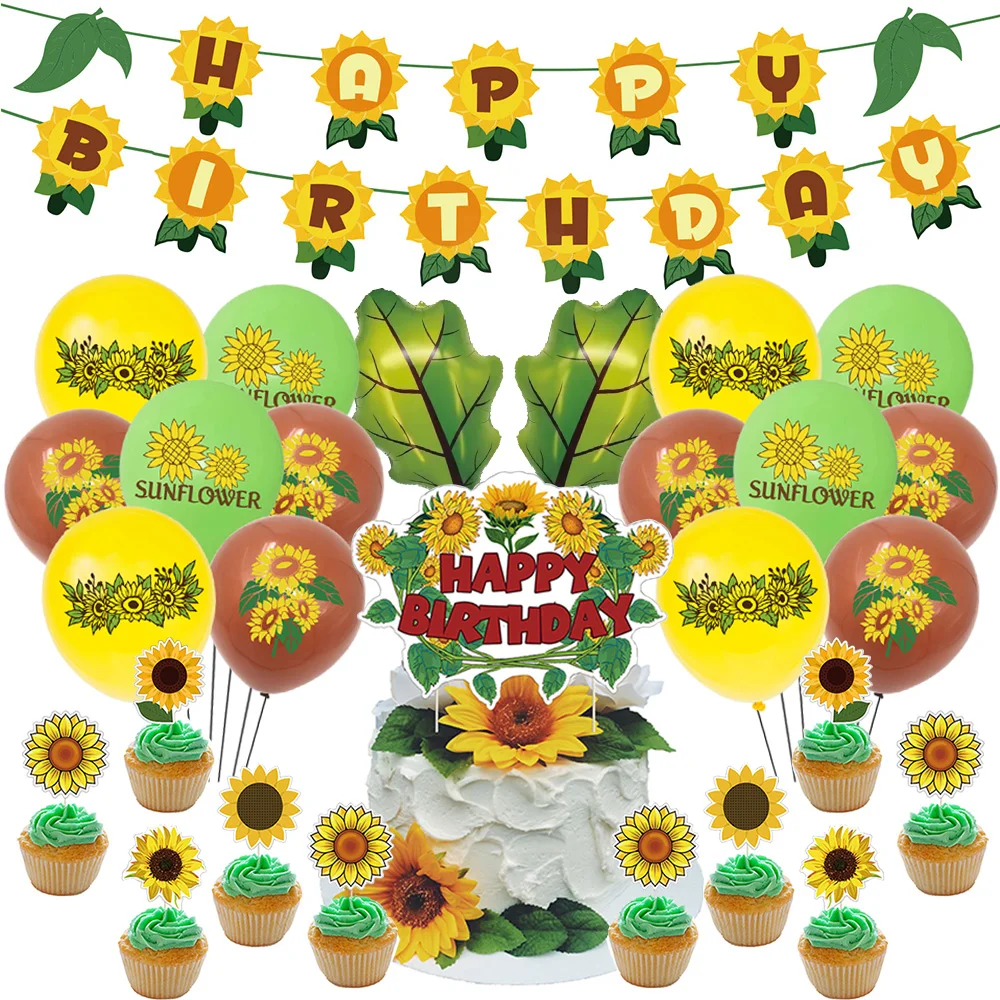 

Sunflower Theme Birthday Party Decorations Sunflower Balloons Bnaner Cake flag Summer Party Decor Globos Baby Shower Kids Toys
