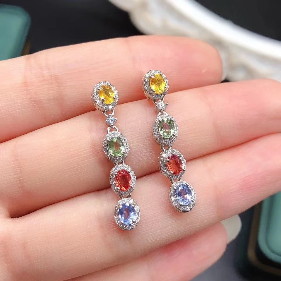 

KJJEAXCMY Boutique Jewelry 925 Sterling Silver Inlaid Natural Color Sapphire Girls' Earrings Girlfriend Birthday Party Gift